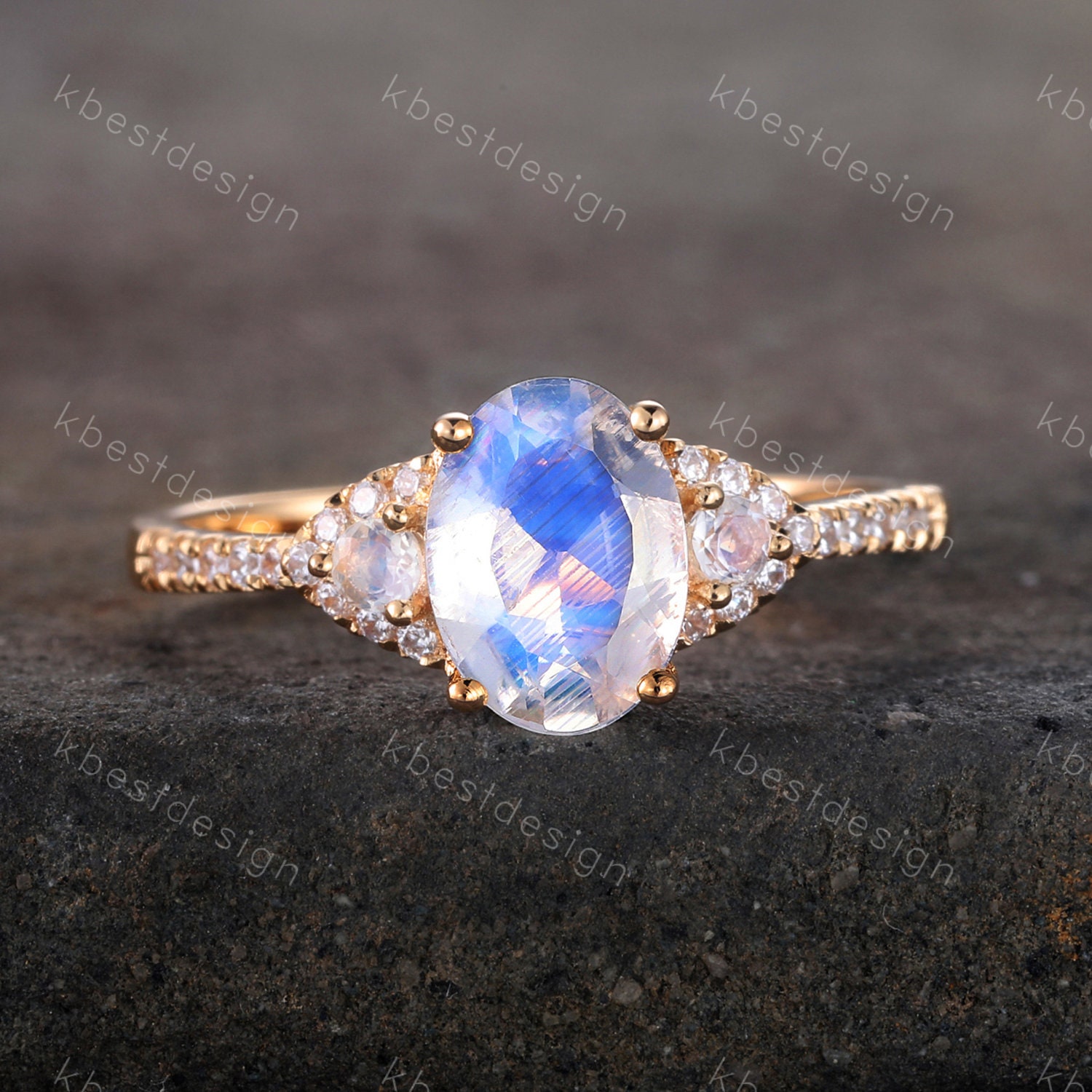 rainbow moonstone ring for women's gift june birthstone Moonstone sterling silver ring with cubic zirconia