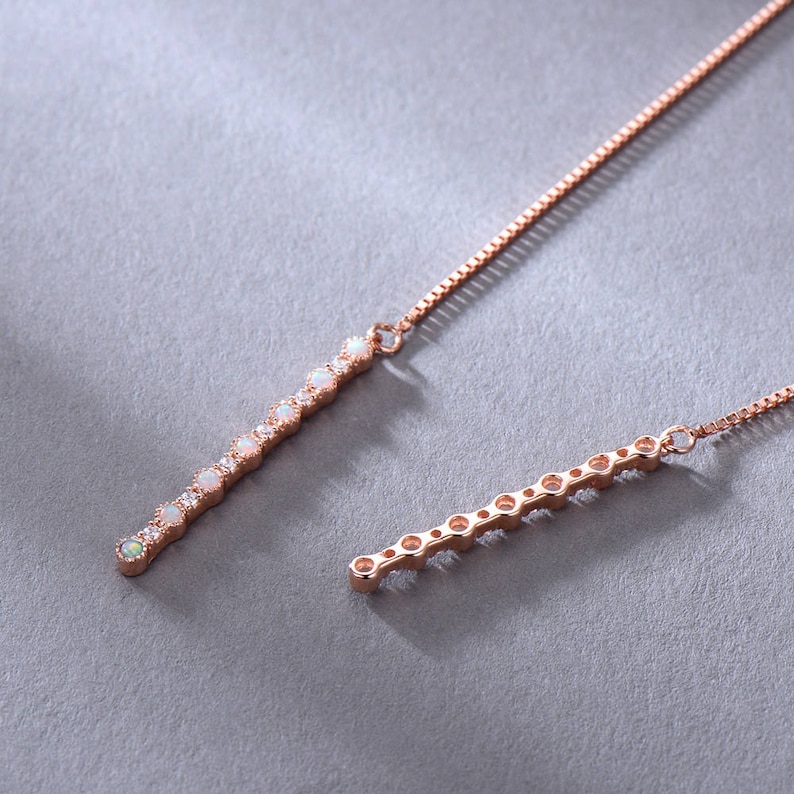Opal Threader Earrings Ear Threader Long Chain Earrings Bar earring Sterling Silver Rose Gold Plated,Opal Ring Necklace Bracelet Available
