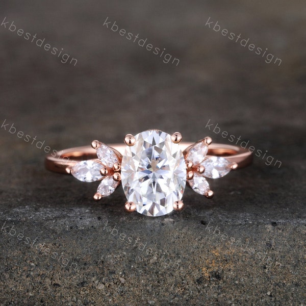 Oval Engagement Ring, Rose Gold Engagement Ring, Unique Marquise Cluster Ring, Oval Cut Ring, Promise ring, Rose Gold Wedding Ring