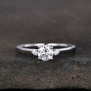Round cut moissanite engagement ring 5mm dainty moissanite Bridal Ring unique art deco wedding ring for women three stone promise ring