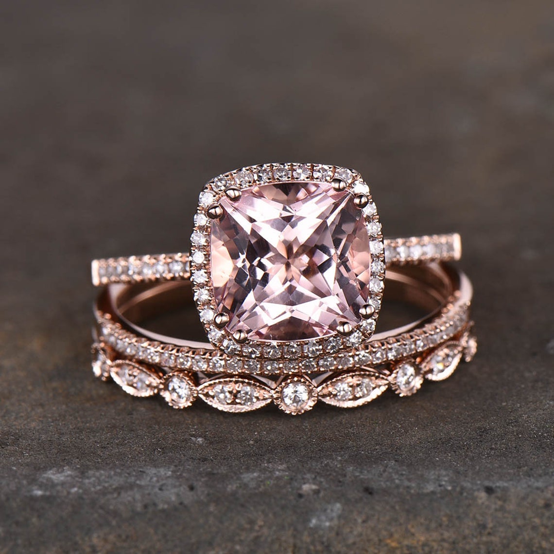 9mm Cushion Cut Morganite Engagement Ring Rose Gold Morganite image 1