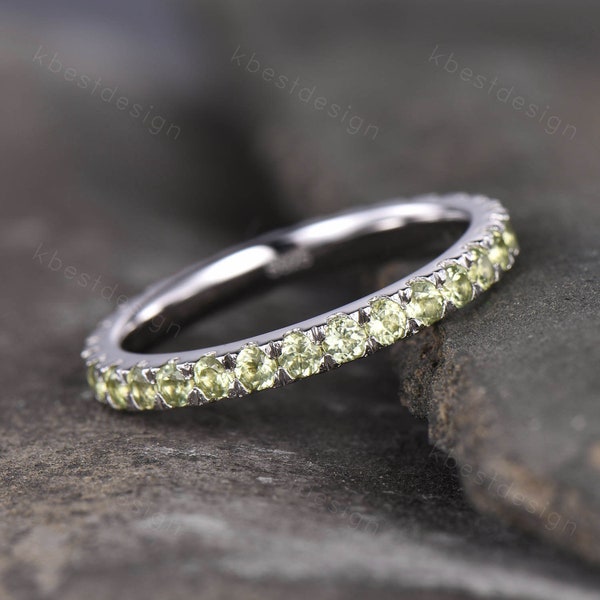 Full Eternity Peridot Wedding Ring 925 Sterling Silver Ring Peridot Wedding Band Stacking Ring Dainty Ring August Birthstone Gift for her