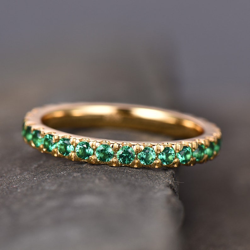 Natural Emerald Wedding Band Sterling Silver Emerald Ring Full - Etsy