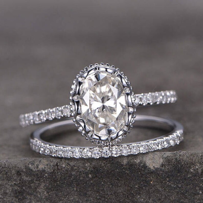 Antique Wedding Ring Set Vintage Floral Engagement Ring 6x8mm Etsy