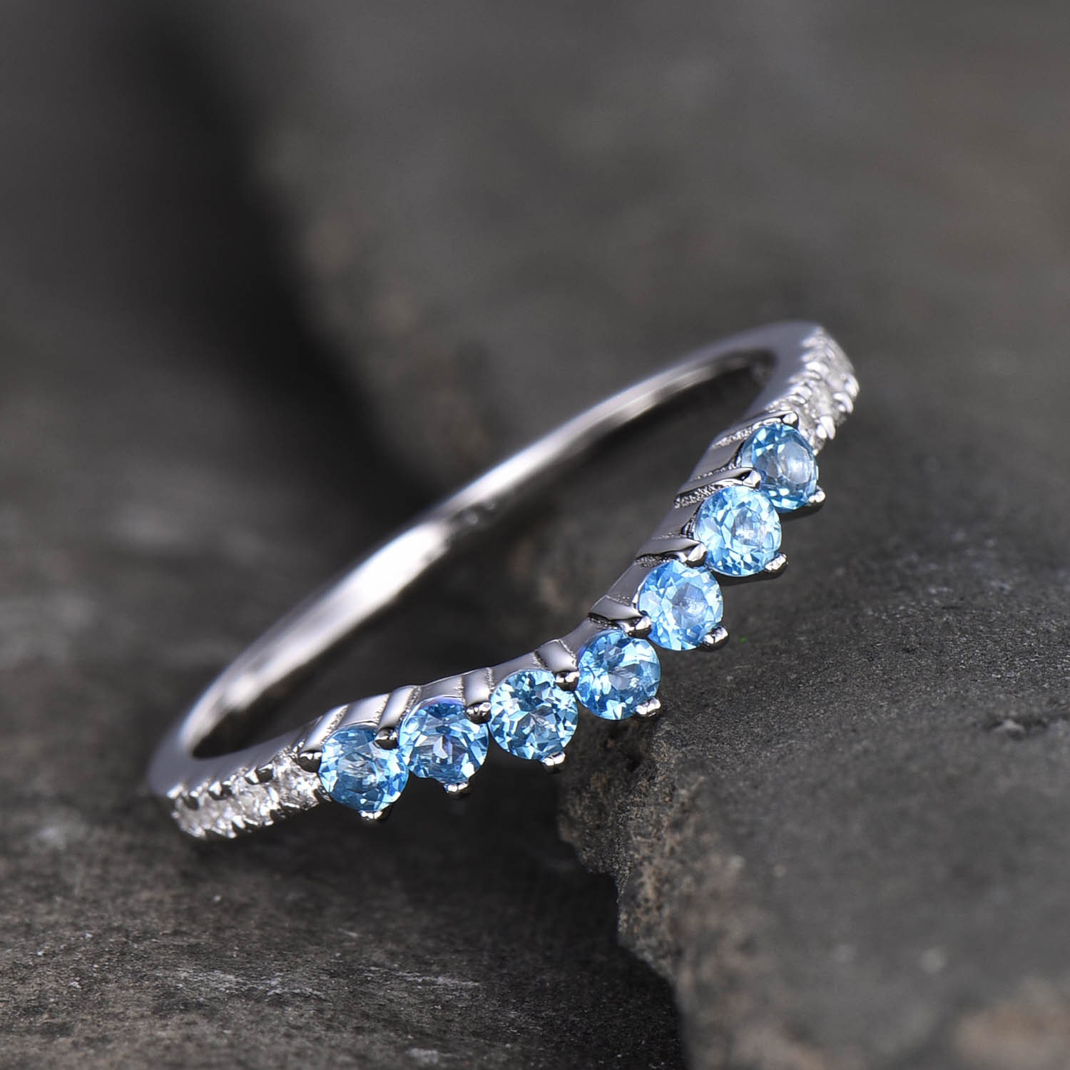 Blue Topaz Ring Wedding Ring Curved Stacking Ring Matching Etsy