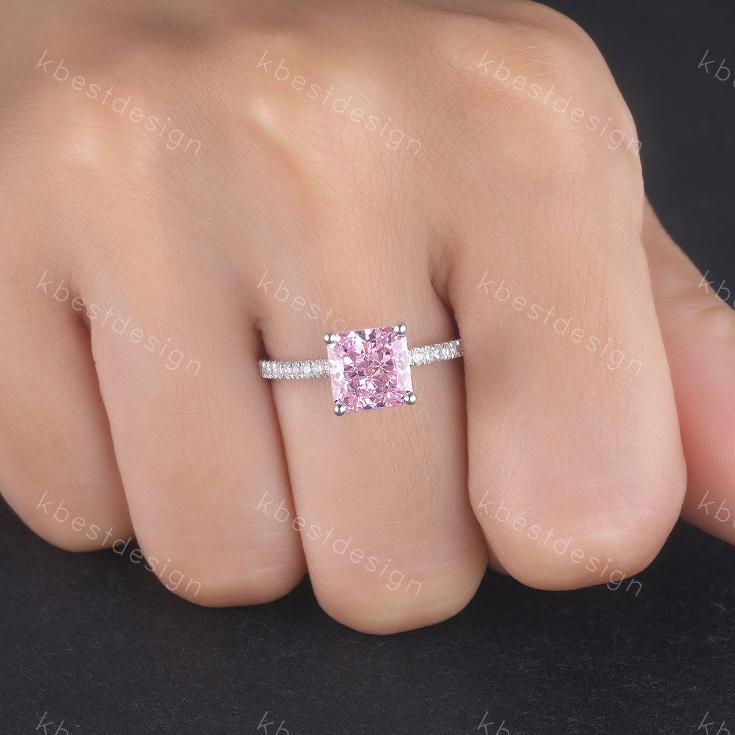 Simulated Pink Diamond Ring, Sterling Silver Ring, Engagement Ring, Square  Cut Ring, Pink CZ Wedding Ring, Promise Ring, Anniversary Gift 
