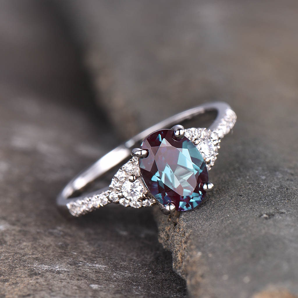 Oval Alexandrite Engagement Ring Color Changing Stone - Etsy