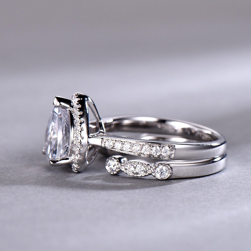 8mm Heart Shaped Engagement Ring Set Diamond CZ Wedding Ring | Etsy
