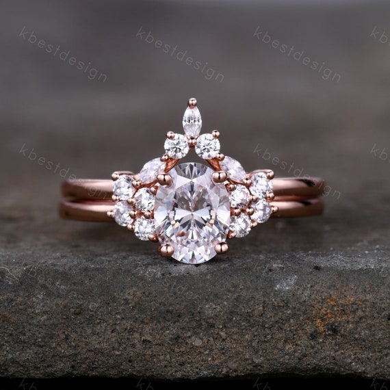 Rose Gold Oval Cut Bridal Set 1.5CT 