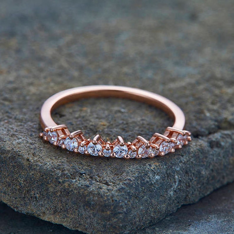 Diamond Wedding Band CZ Eternity Band Sterling Silver Petite Stacking Ring Rose Gold Plated White Gold Plated Anniversary Ring Matching Band