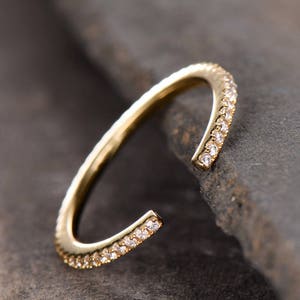 Bague de mariage unique, bague ouverte, anneau éternité, bagues empilables, alliance avec ZC en argent sterling, anneau assorti plaqué or jaune