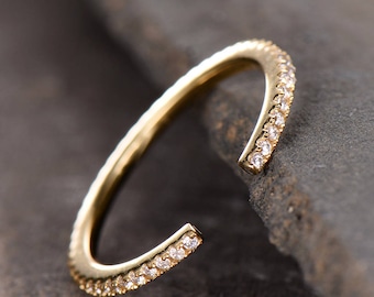 Unique Wedding Ring Open Ring Eternity Band Stacking Ring CZ Wedding Band Sterling Silver Matching Band Yellow Gold Plated