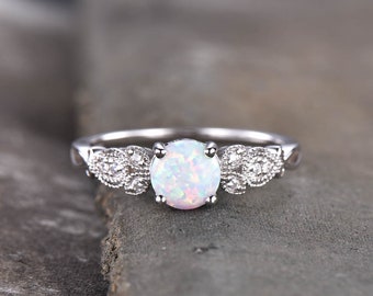 Vintage Opal Engagement Ring, White Opal Ring, Silver Ring, Unique Ring, October Birthstone Ring, Promise Ring, Anniversary Ring