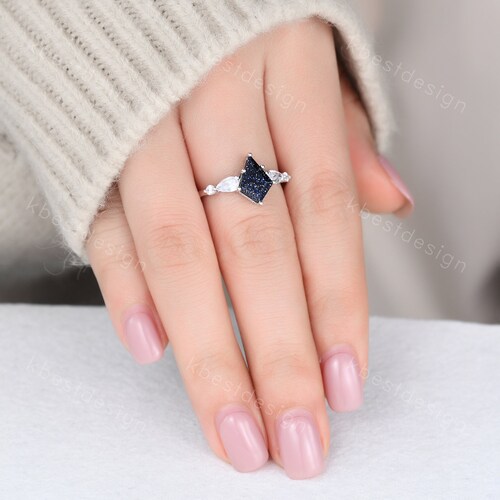 Kite cut shops blue sandstone engagement ring unique pear shaped diamond wedding ring for women sterling silver ring promise ring gift for her