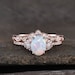 White Opal Engagement Ring Set, Rose Gold Rings for Women, Art Deco Stacking Band, Oval Cut Bridal Set, Unique Curved Wedding Band, Handmade 