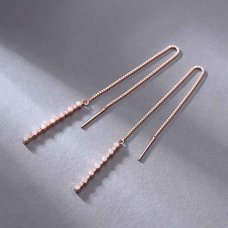 Opal Threader Earrings Ear Threader Long Chain Earrings Bar earring Sterling Silver Rose Gold Plated,Opal Ring Necklace Bracelet Available