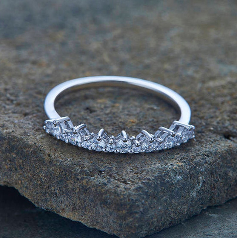 Diamond Wedding Band CZ Eternity Band Sterling Silver Petite Stacking Ring Rose Gold Plated White Gold Plated Anniversary Ring Matching Band