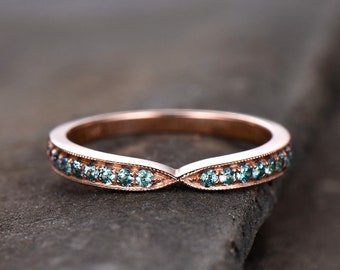 Alexandrite Ring Curve Wedding Band Chevron Ring Sterling Silver Eternity Band Stacking V Ring June Birthstone Rose Gold Plated