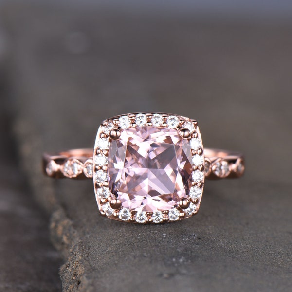 Morganite Engagement Ring, Pink Morganite Ring, Cushion Gemstone ring, Stackable Ring, Rose Gold Ring, Gift for Her, Bridal Ring, Silver