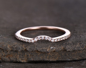 Sterling silver ring/Cubic Zirconia wedding band/CZ wedding ring/stackable ring/Matching band/rose gold plated/Curved half moon gap ring