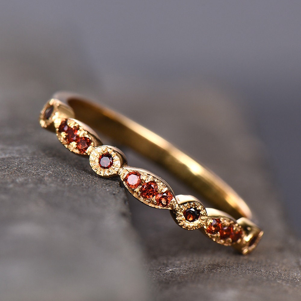 Red Garnet Wedding Band Art Deco Half Eternity Ring Sterling - Etsy