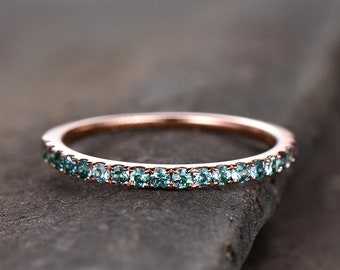 Eternity Band Alexandrite Ring Aniversary Ring Sterling Silver Matching Band Stacking Ring June Birthstone Rose Gold Plate Wedding Band