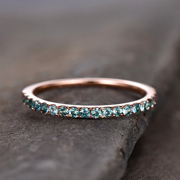 Eternity Band Alexandrite Ring Aniversary Ring Sterling Silver Matching Band Stacking Ring June Birthstone Rose Gold Plate Wedding Band