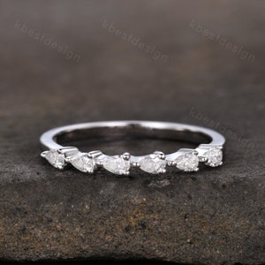 Unique Moissanite wedding band women pear cut Half eternity band Sterling silver wedding band Diamond wedding band promise Anniversary gift