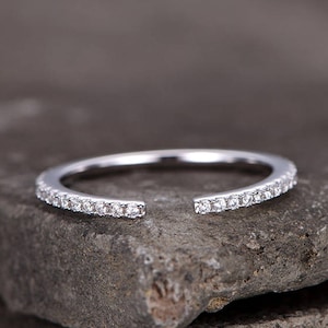 Open gap Sterling silver wedding ring/CZ wedding band/Bridal wedding ring/Thin band/Stack Matching band/Full eternity ring/Rose gold plated