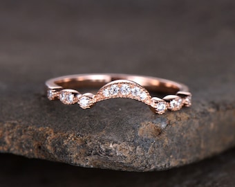 Sterling silver ring for women/Cubic Zirconia wedding band/CZ wedding ring/stackable ring/Matching band/Rose gold plated/curve half moon gap