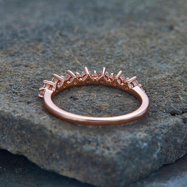 Diamond Wedding Band CZ Eternity Band Sterling Silver Petite Stacking Ring Rose Gold Plated White Gold Plated Anniversary Ring Matching Band