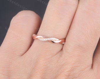 Rose Gold Twist Eternity Ring Infinity CZ Wedding Band Stapelring Twist Trouwring Minimalistische Ring Bruids Handgemaakte Ring Cadeau voor haar