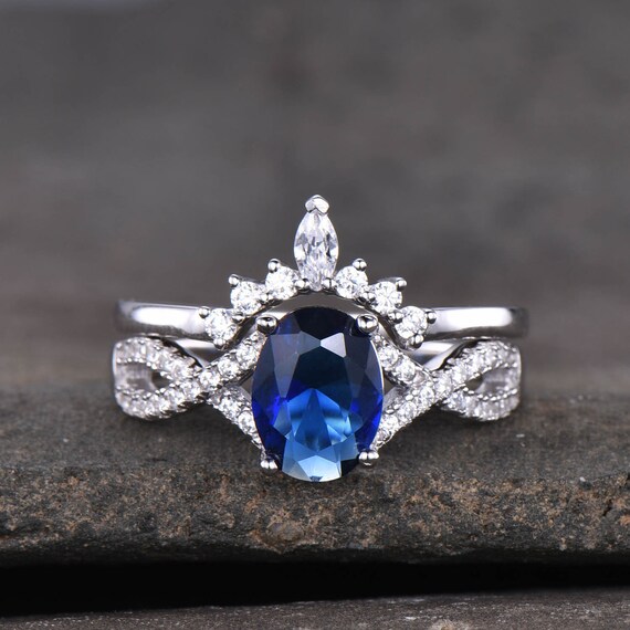 Unique Blue Sapphire Engagement Ring Vintage Sapphire Art Deco Wedding Ring 925 Silver Lab Blue Sapphire Ring Marquise Sapphire Bridal Ring