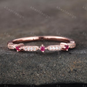 Delicate Ruby Wedding Band Ruby & CZ Diamond Wedding Band Half Eternity Matching Band Stackable Eternity Bridal Wedding Anniversary Ring