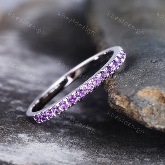 Amethyst Wedding Band 1.5mm Half Eternity Amethyst Wedding Ring