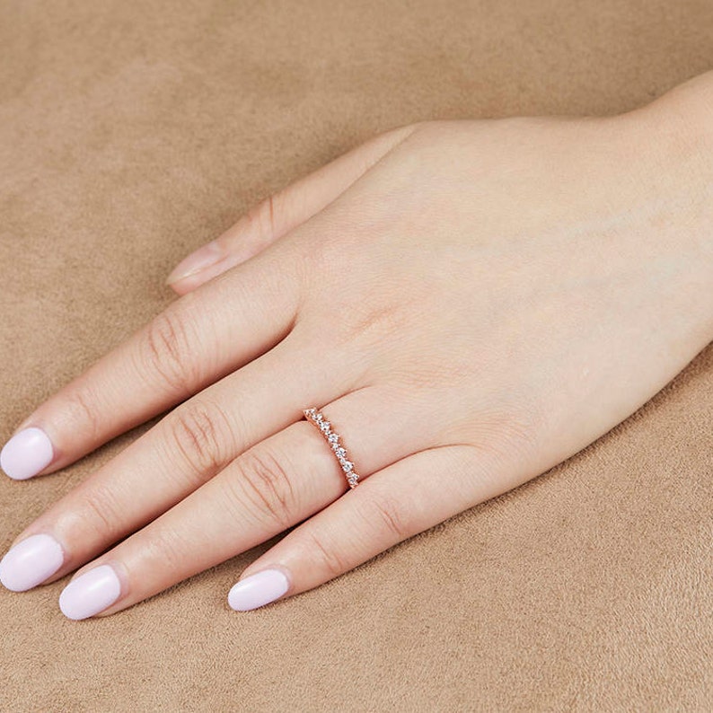 Diamond Wedding Band CZ Eternity Band Sterling Silver Petite Stacking Ring Rose Gold Plated White Gold Plated Anniversary Ring Matching Band