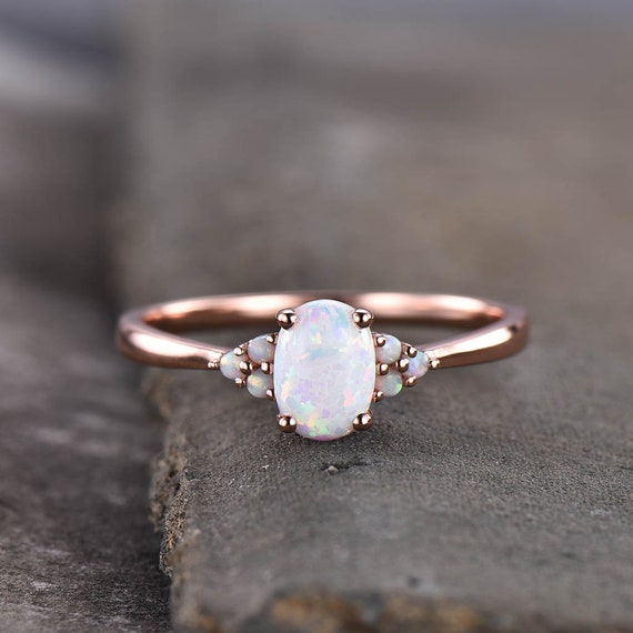 White Fire Opal Ring Opal Engagement Ring Cluster Ring Rose | Etsy