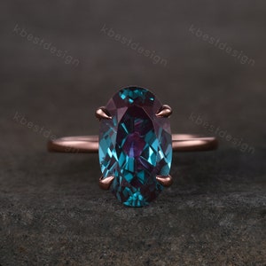 5CT oval cut alexandrite engagement ring rose gold ring vintage hidden halo ring color changing stone ring bridal statement ring