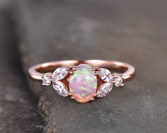 Pink Opal Ring, Dainty Opal Ring, Opal Engagement Ring, Rose Gold Engagement Ring, Wedding Ring, Minimalist Gemstone Ring, Promise Ring
