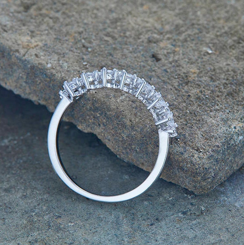 Diamond Wedding Band CZ Eternity Band Sterling Silver Petite Stacking Ring Rose Gold Plated White Gold Plated Anniversary Ring Matching Band