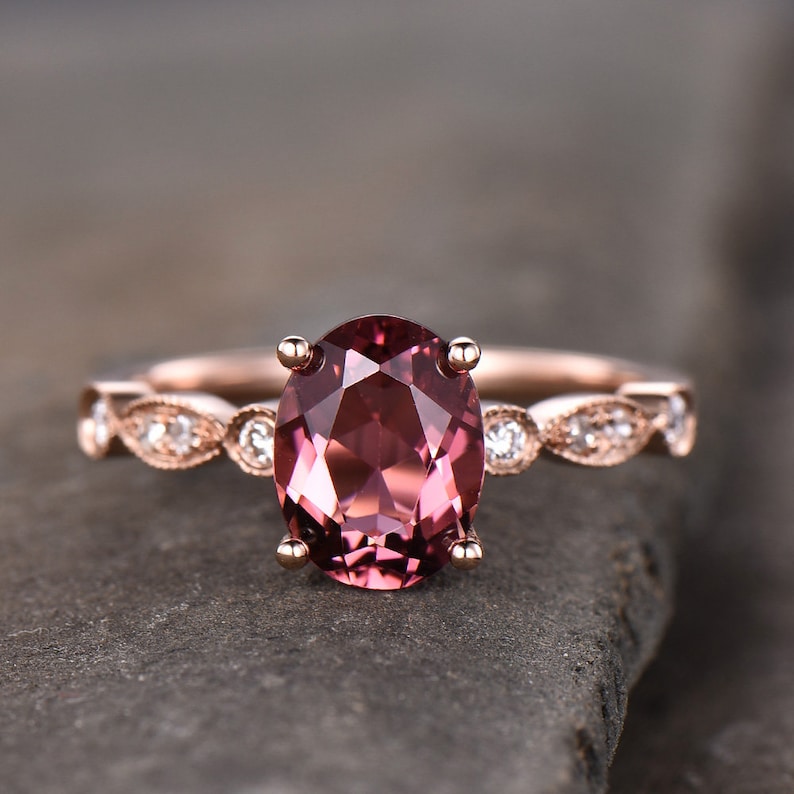 Pink Tourmaline Engagement Ring Natural Tourmaline Ring Oval Etsy