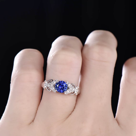 Antique Sapphire Ring, 925 Sterling Silver Sapphire