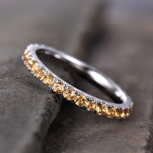 Citrin Hochzeit Ring Gelb Citrin Ring voller Eternity Band Weißgold über Sterling Silber stapelbar Band Annniversary Ring
