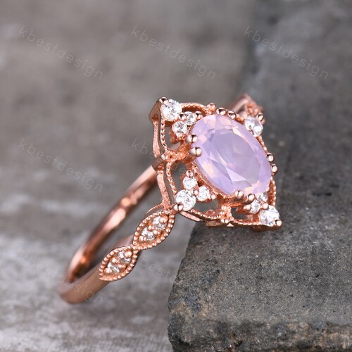Vintage Lavender Amethyst Ring Rose Gold Oval Cut shops Amethyst Engagement Ring Unique Art Deco Bridal Wedding Ring February Birthstone Ring