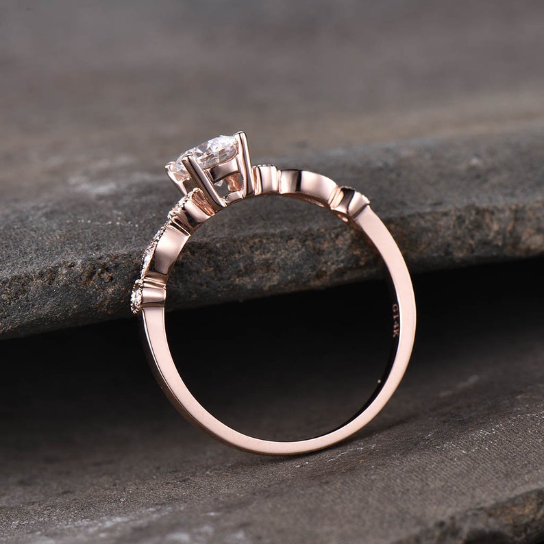 Rose Gold Engagement Ring, Dainty Ring, Promise Ring, CZ Engagement Ring, High Quality CZ Wedding Ring, Diamond Simulant Ring, Art Deco image 2