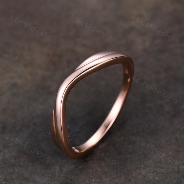 Curved wedding band Rose gold plain band unique stacking matching band Minimalist ring Bridal wedding band Anniversary gift for her