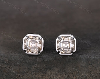 Champagne Moissanite Earrings, Studs for women, Silver Stud earrings, Asscher Moissanite Studs, Anniversary Gift, Everyday Jewelry