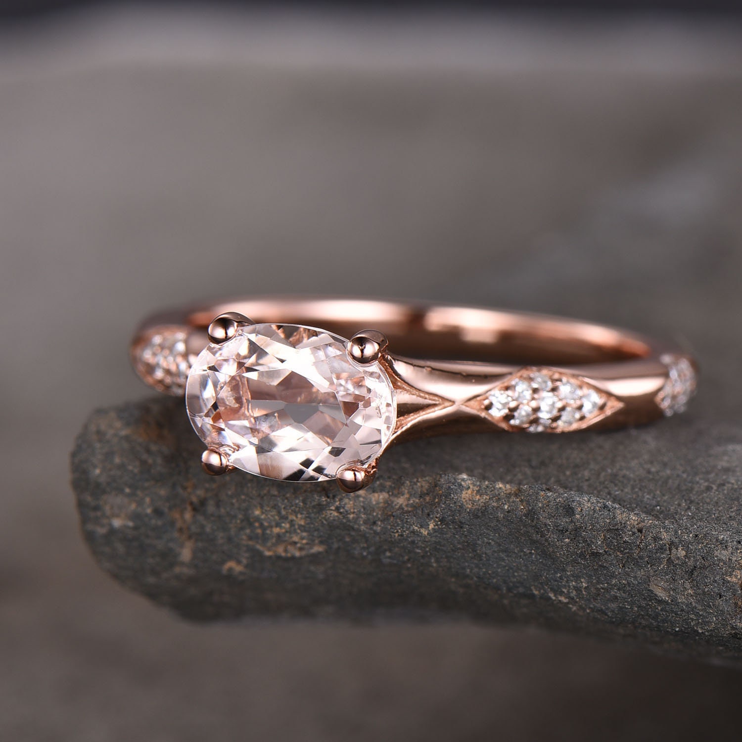 Rose Gold Morganite Engagement Ring 6x8mm Oval Morganite Ring - Etsy