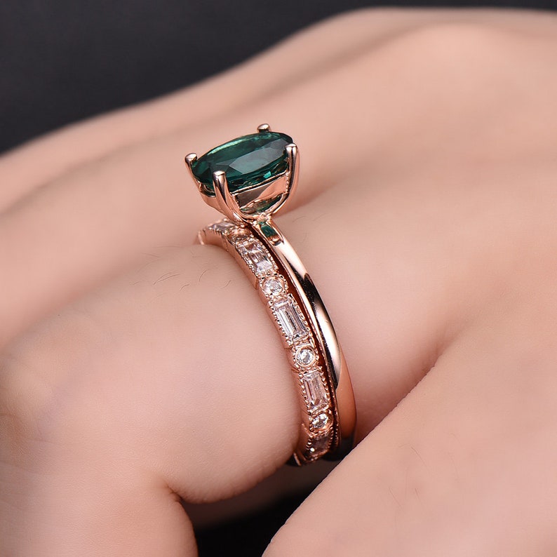 6x8mm Oval Emerald Engagement Ring Emerald Wedding Ring Set Etsy