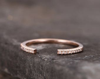 Sterling silver ring/Cubic Zirconia wedding band/open gap band//Art Deco Matching band/Half eternity ring/Rose gold plated/Petite Pave